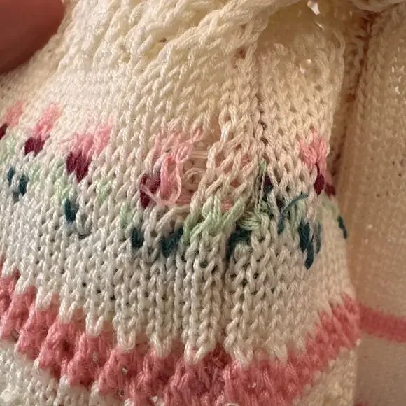 Vintage Ricki Knit Pointelle Tulip Cottagecore Coquette Pink Sweater Sz Medium - Picture 9 of 10